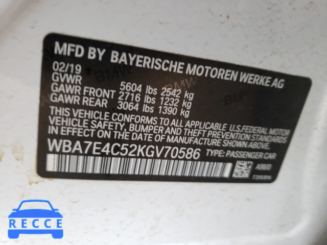 2019 BMW 740 XI WBA7E4C52KGV70586 зображення 9