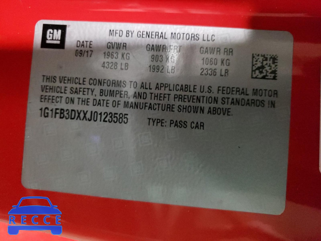 2018 CHEVROLET CAMARO LT 1G1FB3DXXJ0123585 image 9
