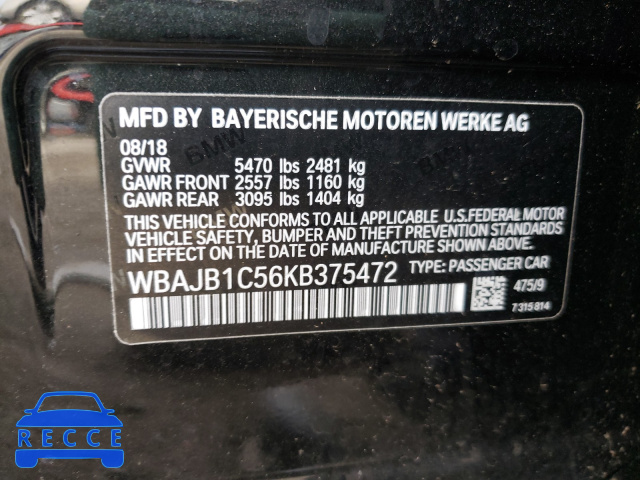 2019 BMW 530XE WBAJB1C56KB375472 зображення 9