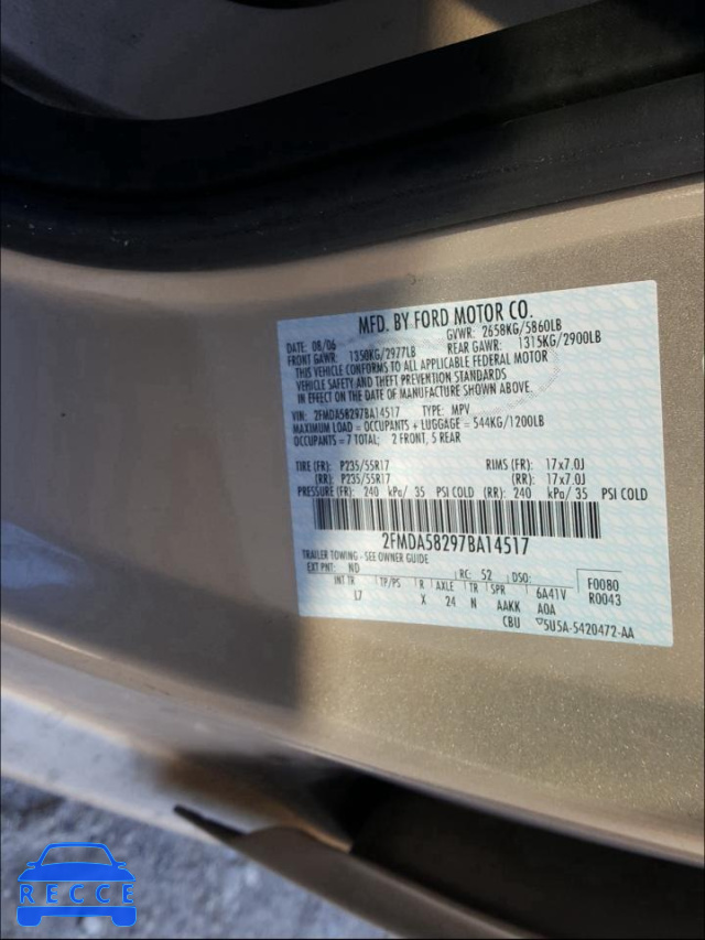 2007 FORD FREESTAR L 2FMDA58297BA14517 image 9