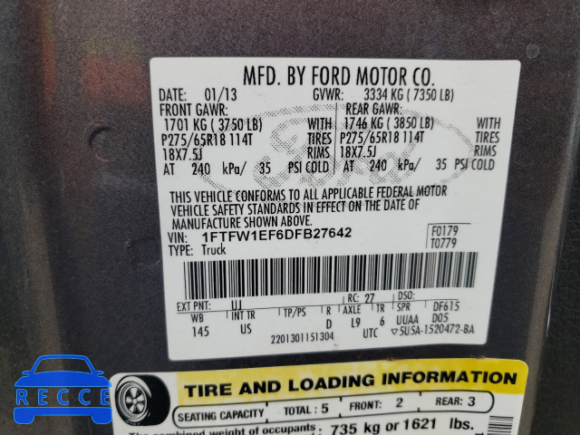 2013 FORD F150 4WD 1FTFW1EF6DFB27642 image 9