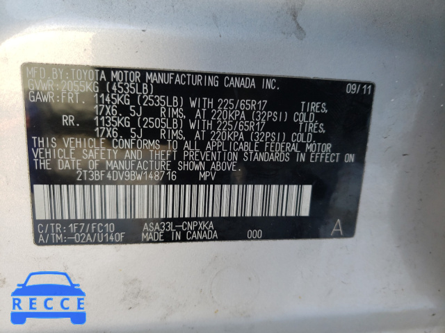 2011 TOYOTA RAV 4 2T3BF4DV9BW148716 image 9