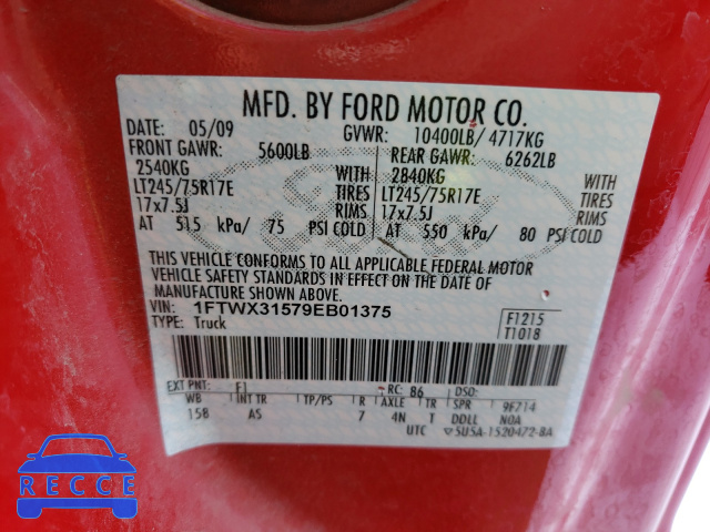 2009 FORD F 350 1FTWX31579EB01375 image 9