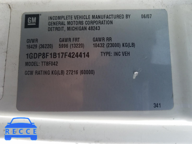 2007 GMC T-SERIES F 1GDP8F1B17F424414 image 9