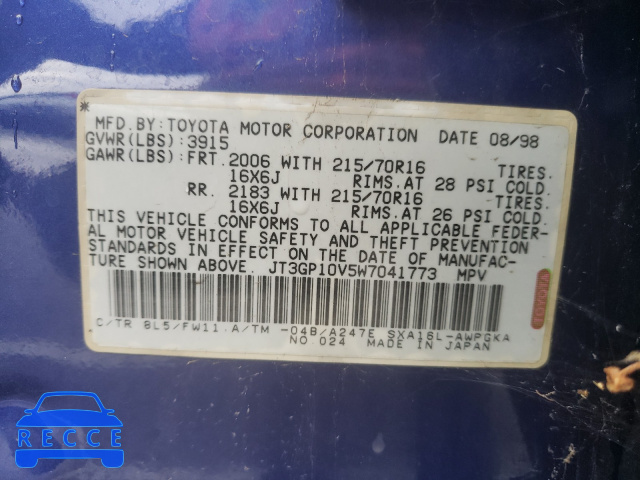 1998 TOYOTA RAV 4 JT3GP10V5W7041773 image 9