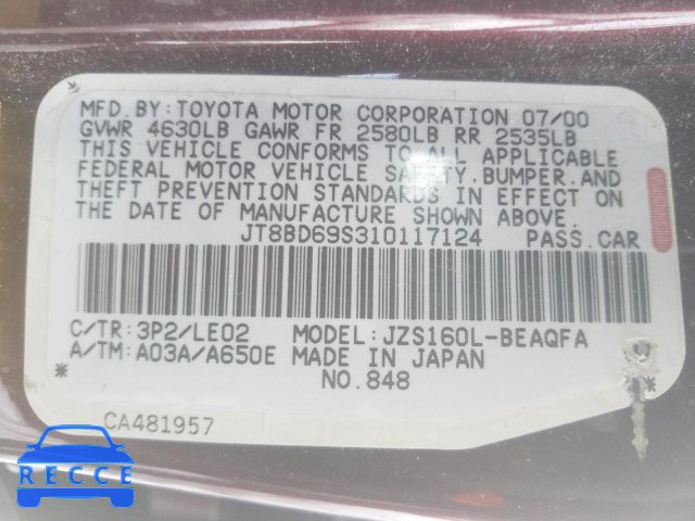 2001 LEXUS GS300 JT8BD69S310117124 image 9
