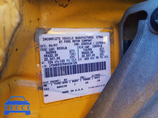 1998 FORD BUS CHASSI 1FDWB80C9WVA06724 Bild 9