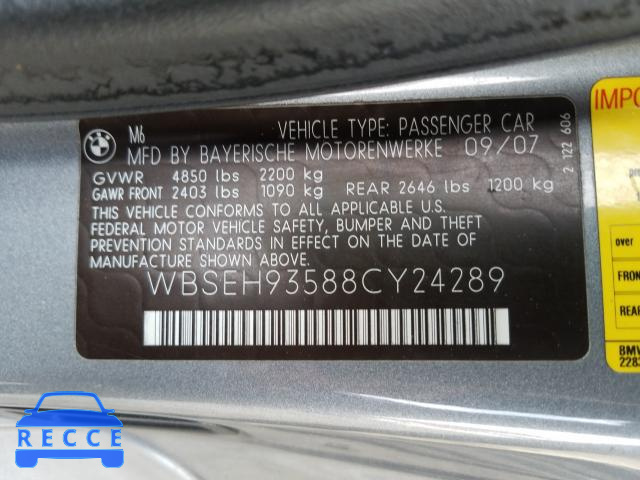 2008 BMW M6 WBSEH93588CY24289 зображення 9