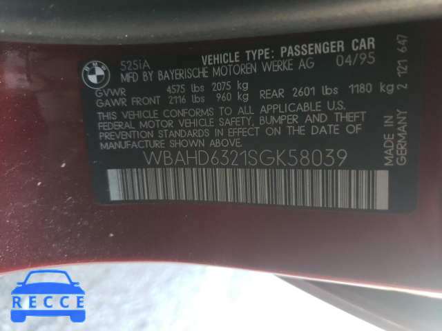1995 BMW 5 SERIES WBAHD6321SGK58039 image 9