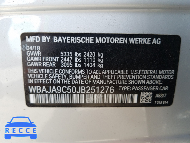 2018 BMW 530E WBAJA9C50JB251276 image 9
