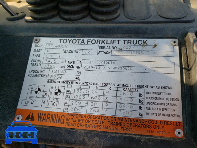 2009 TOYOTA FORKLIFT 70272 image 9