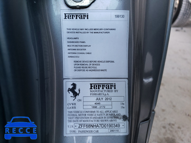 2013 FERRARI 458 SPIDER ZFF68NHA7D0190349 Bild 9