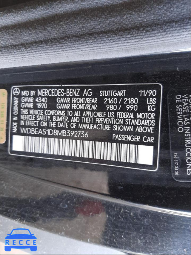 1991 MERCEDES-BENZ 300 CE WDBEA51D8MB392736 image 9