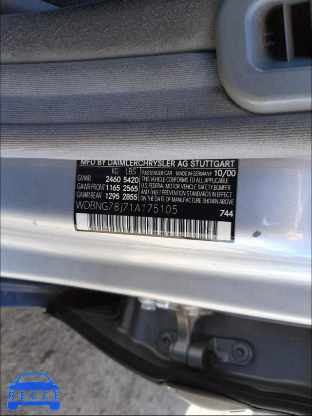 2001 MERCEDES-BENZ S 600 WDBNG78J71A175105 зображення 9