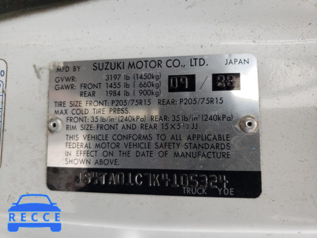 1989 SUZUKI SIDEKICK J JS4TA01C7K4105324 Bild 9