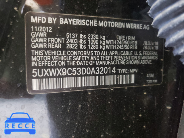 2013 BMW X3 XDRIVE2 5UXWX9C53D0A32014 зображення 9
