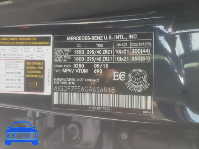 2016 MERCEDES-BENZ GL 63 AMG 4JGDF7EE6GA656815 зображення 9