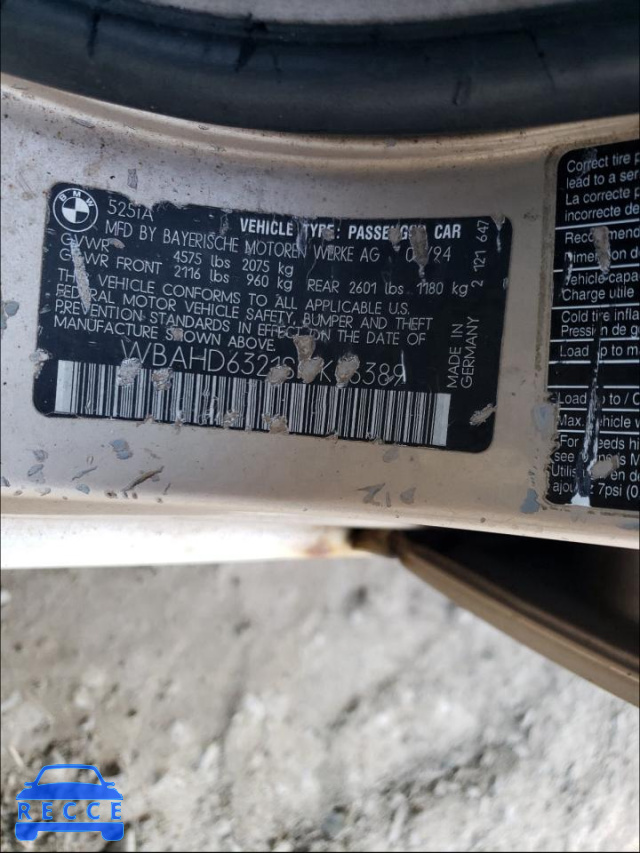 1995 BMW 5 SERIES WBAHD6321SGK46389 зображення 9
