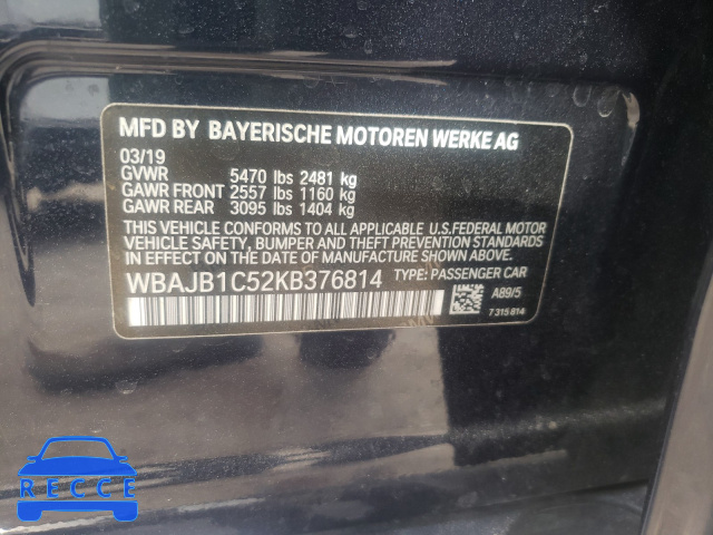 2019 BMW 530XE WBAJB1C52KB376814 image 9