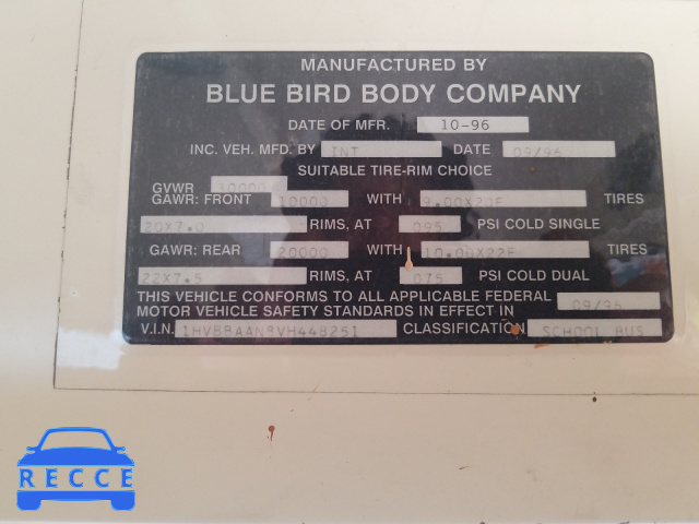 1997 BLUE BIRD SCHOOL BUS 1HVBBAAN8VH448251 image 9