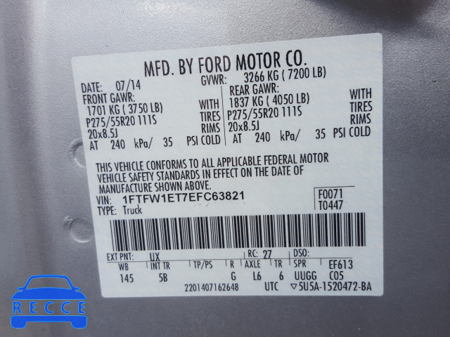 2014 FORD F150 2WD 1FTFW1ET7EFC63821 image 9