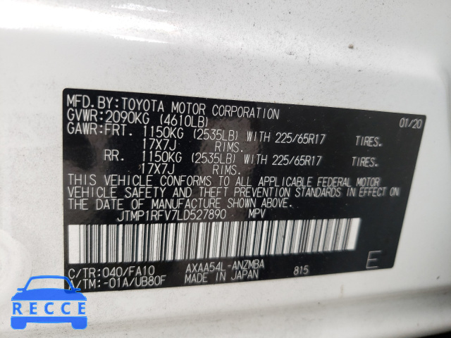 2020 TOYOTA RAV 4 JTMP1RFV7LD527890 image 9