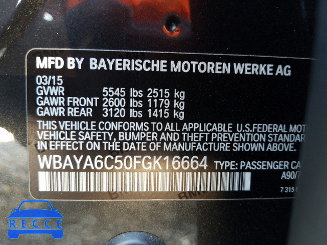 2015 BMW 740 I WBAYA6C50FGK16664 image 9