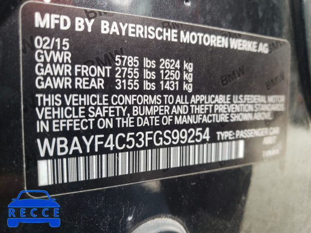 2015 BMW 740 LXI WBAYF4C53FGS99254 зображення 9