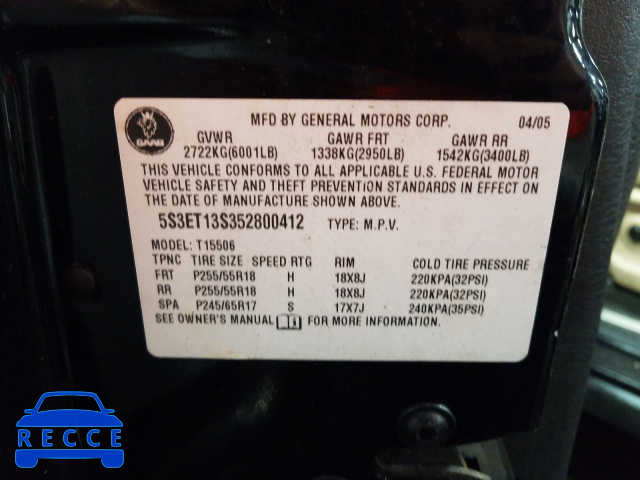 2005 SAAB 9-7X LINEA 5S3ET13S352800412 image 9