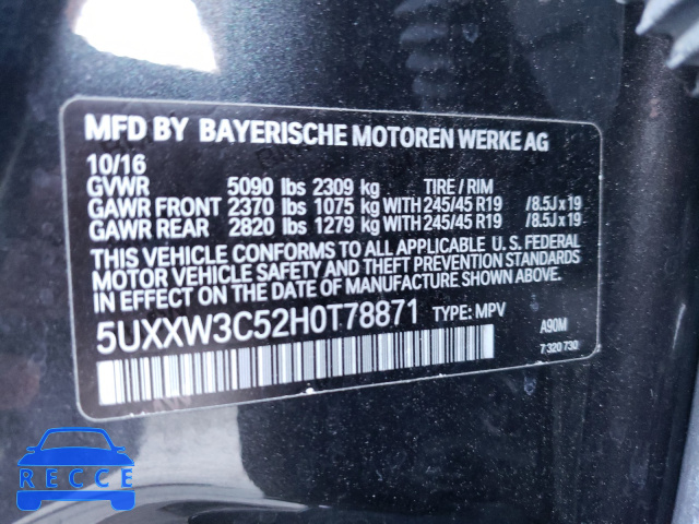 2017 BMW X4 XDRIVE2 5UXXW3C52H0T78871 image 9