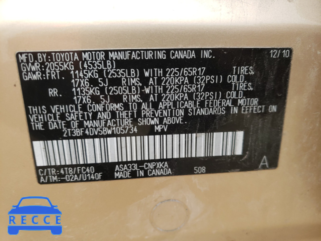 2011 TOYOTA RAV 4 2T3BF4DV5BW105734 image 9