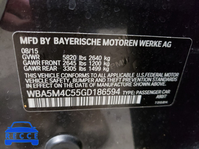 2016 BMW 535 XIGT WBA5M4C55GD186594 зображення 9
