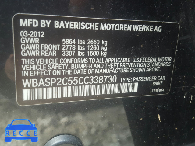 2012 BMW 535 XIGT WBASP2C55CC338730 зображення 9