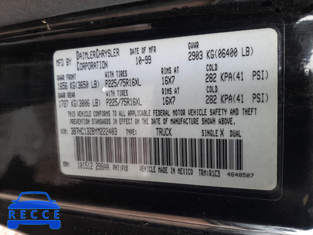 2000 DODGE RAM 3B7HC13Z8YM222403 image 9