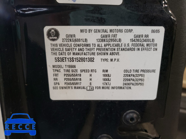 2005 SAAB 9-7X LINEA 5S3ET13S152801302 image 9