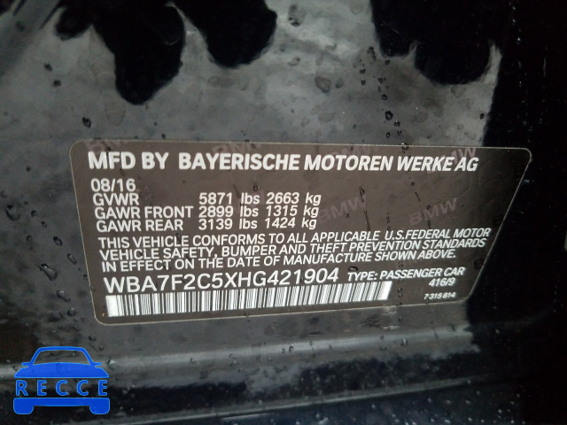 2017 BMW 750 XI WBA7F2C5XHG421904 image 9