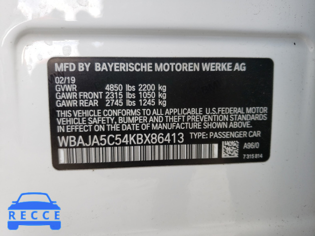2019 BMW 530 I WBAJA5C54KBX86413 image 9