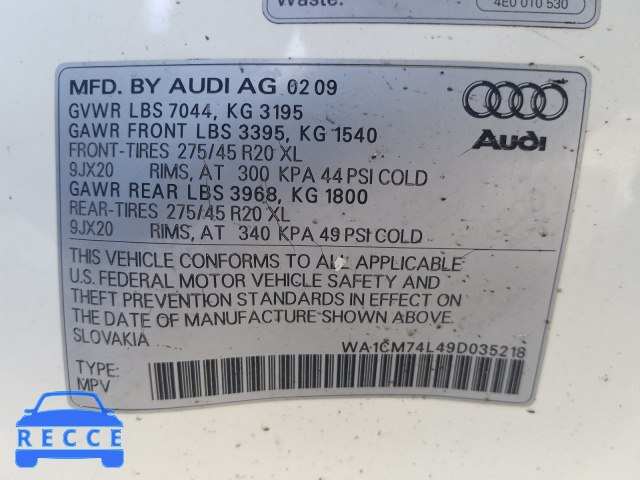 2009 AUDI Q7 TDI S-L WA1CM74L49D035218 Bild 9