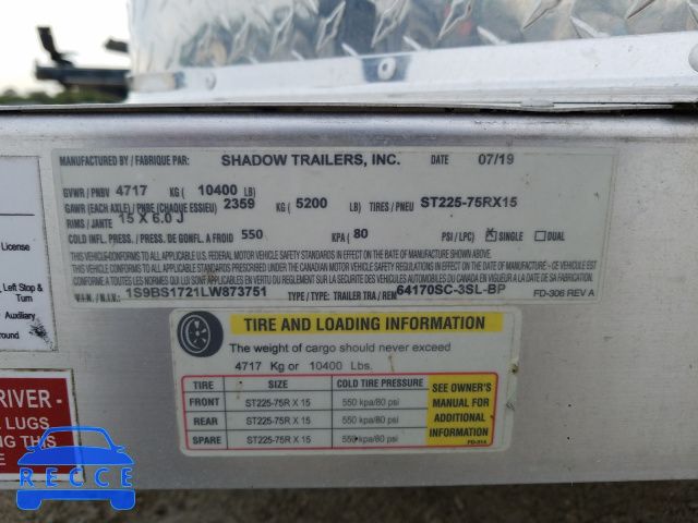 2020 FORD TRAILER 1S9BS1721LW873751 image 9