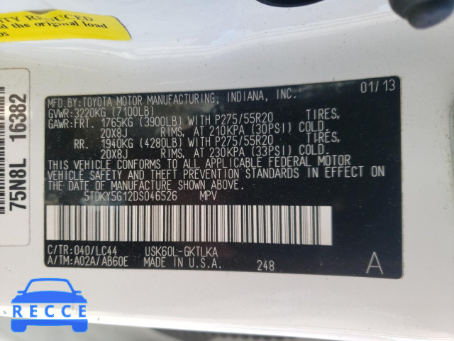 2013 TOYOTA SEQUOIA LI 5TDKY5G12DS046526 зображення 9