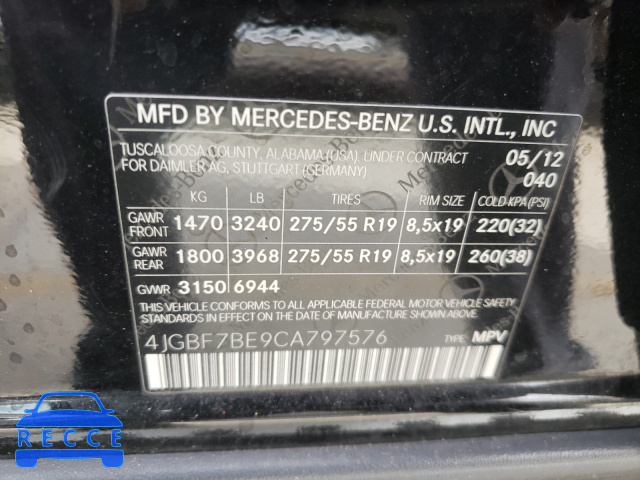 2012 MERCEDES-BENZ GL450 4JGBF7BE9CA797576 зображення 9