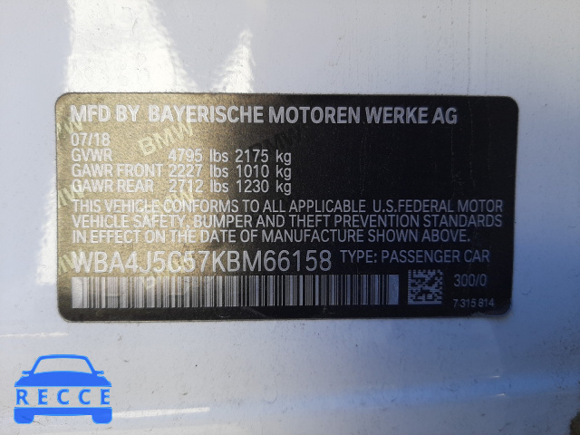 2019 BMW 440I GRAN WBA4J5C57KBM66158 image 9