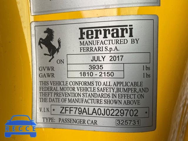 2018 FERRARI 488 GTB ZFF79ALA0J0229702 image 9