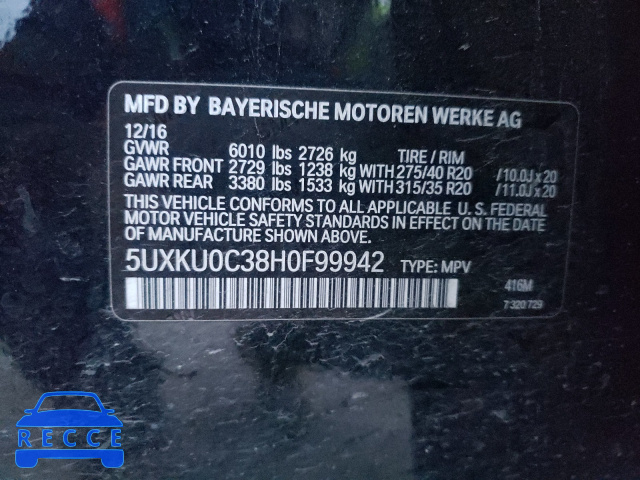 2017 BMW X6 SDRIVE3 5UXKU0C38H0F99942 Bild 9