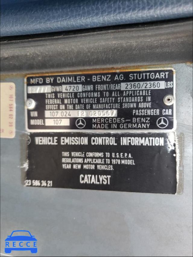 1978 MERCEDES-BENZ 450 SLC 10702412020567 зображення 9