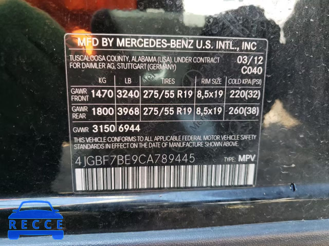 2012 MERCEDES-BENZ GL450 4JGBF7BE9CA789445 image 12