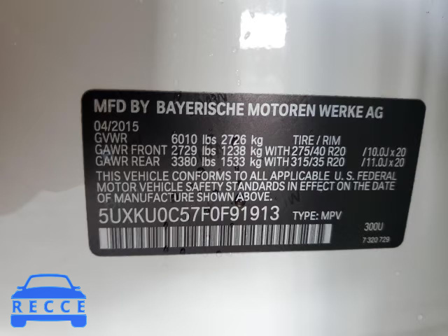 2015 BMW X6 SDRIVE3 5UXKU0C57F0F91913 image 12