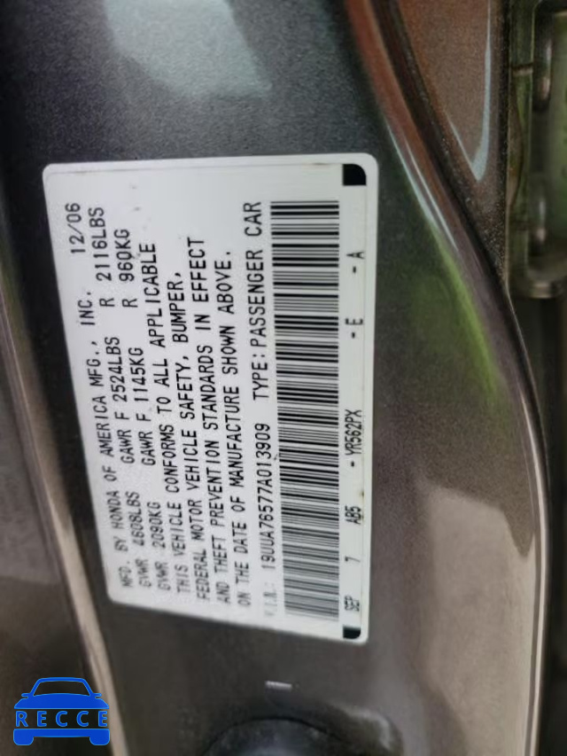 2007 ACURA TL TYPE S 19UUA76577A013909 зображення 11