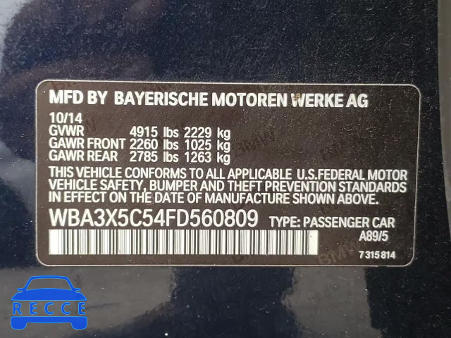2015 BMW 328 XIGT WBA3X5C54FD560809 зображення 9