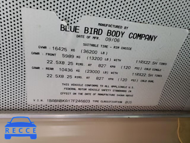 2007 BLUE BIRD SCHOOL BUS 1BABNBKA17F246603 зображення 13